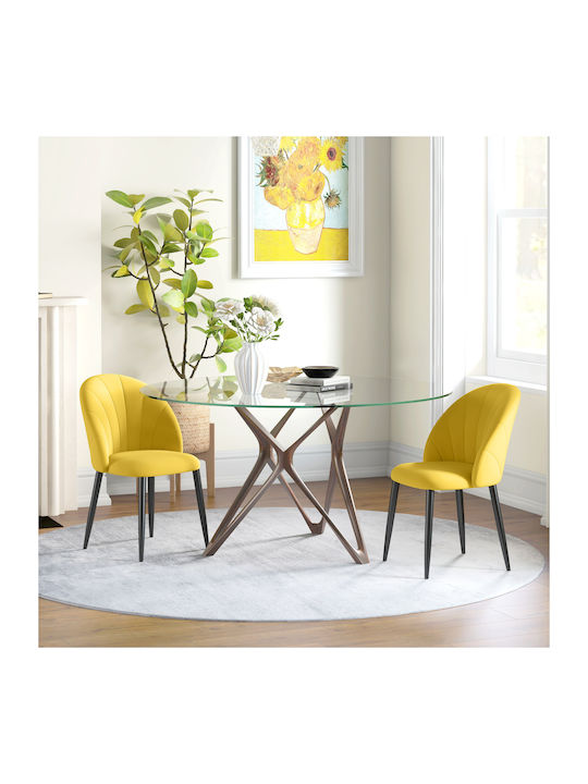 Dining Room Fabric Chair Yellow and Black 52x54x79cm 2pcs