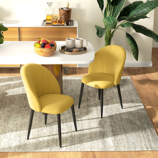 Dining Room Fabric Chair Yellow and Black 52x54x79cm 2pcs