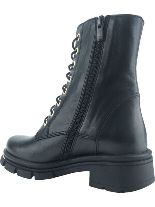 Leather Women's Ankle Boots with Medium Heel Black