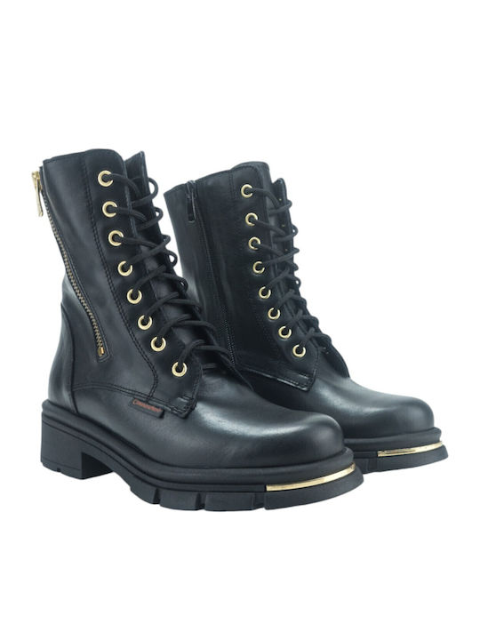 Leather Women's Ankle Boots with Medium Heel Black