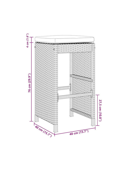 Hocker für Bar Für den Außenbereich Rattan mit Kissen Coffee 6Stück 40x40x76cm