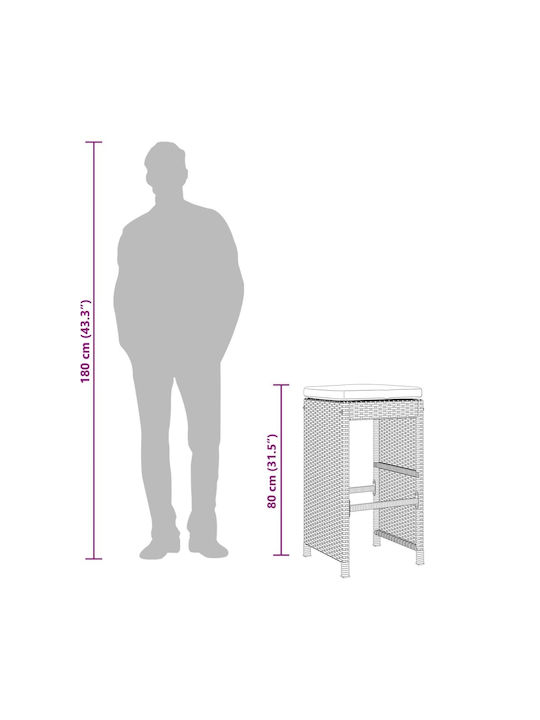 Hocker für Bar Für den Außenbereich Rattan mit Kissen Gray 2Stück 40x40x76cm
