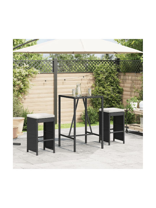 Scaun Rafturi și dulapuri pentru vin de Grădină Rattan cu pernă Negru 2buc 40x40x76cm