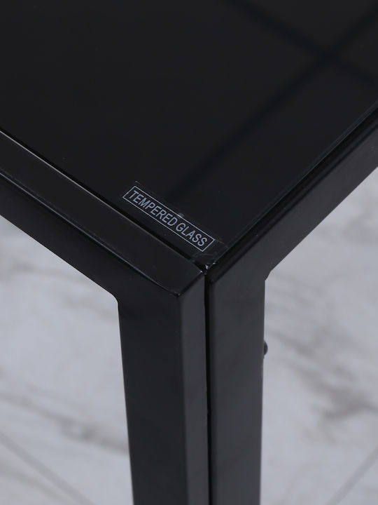 Table Kitchen with Glass Surface Black Velvet-Black Metal 120x60x75cm
