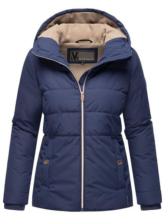 Marikoo Women's Short Puffer Jacket Windproof for Winter Navy