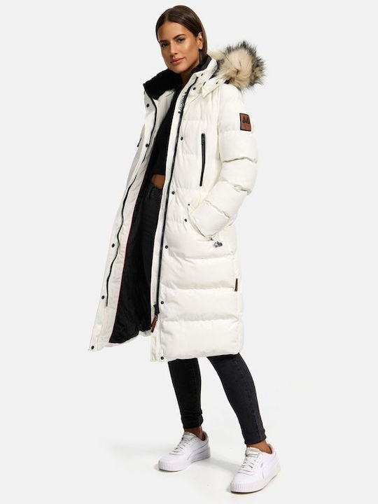 Marikoo Lang Damen Puffer Jacke für Winter White