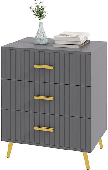 Wooden & Metallic Chest of Drawers with 3 Drawers Gold and Dark Grey 60x40x71.5cm
