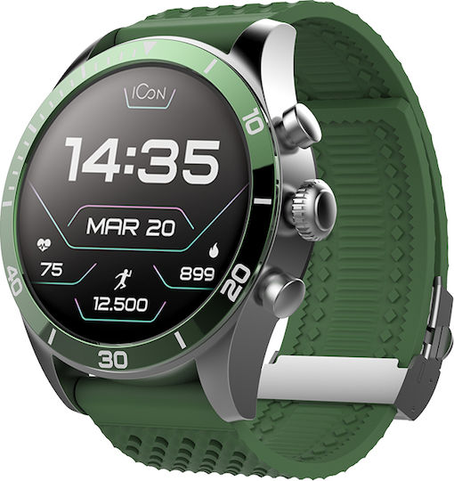 Forever Icon AW-100 42mm Smartwatch cu Pulsometru (Green / Silver Mesh)