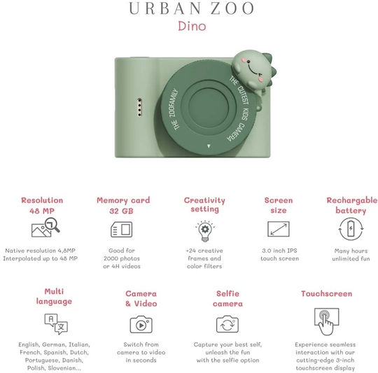 The Zoofamily Urban Zoo Δεινόσαυρος Compact Φωτογραφική Μηχανή 48MP Πράσινη