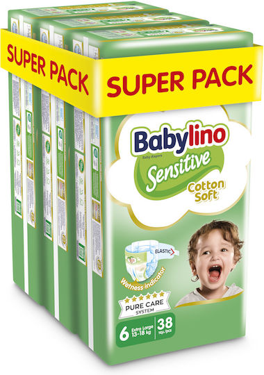 Babylino Памперси с лента Sensitive Cotton Soft № 6 за 13-18kg 114бр