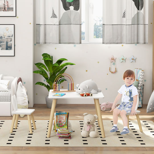 Kids Table and Chairs Set for Painting made of Wood White 312-115V80WT Aiyaplay