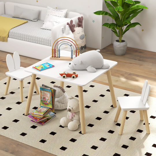 Kids Table and Chairs Set for Painting made of Wood White 312-115V80WT Aiyaplay