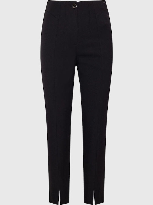 Women's High-waisted Fabric Capri Trousers Regular Fit Black