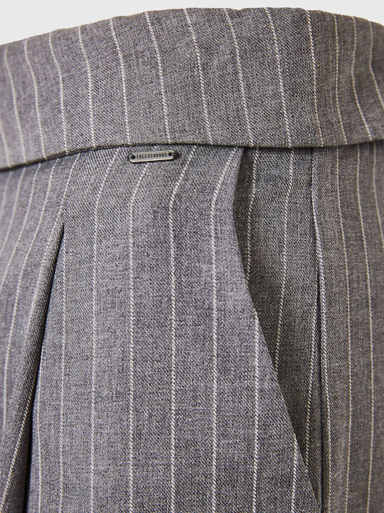 Damen Stoff Hose Gestreift Light Grey
