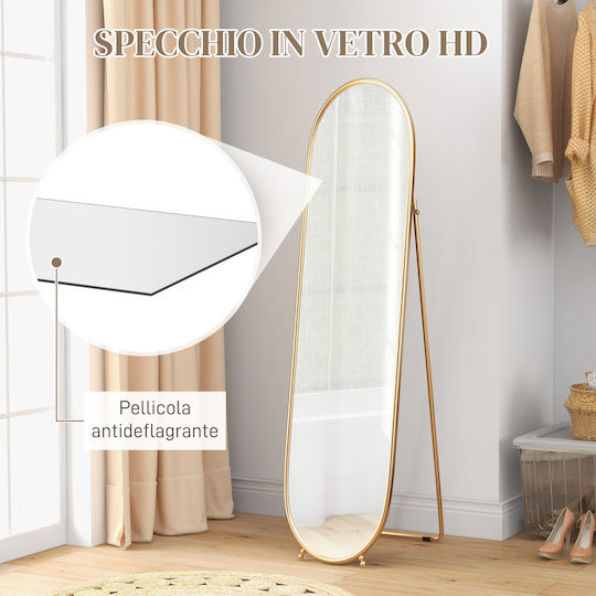 HomCom Boden- oder Standspiegel Oval mit Gold Metallischem Rahmen 159x41cm