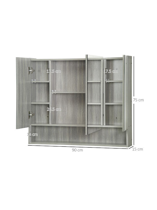 Kleankin Badezimmerspiegel aus MDF mit Regal & Schrank 90x15cm Gray