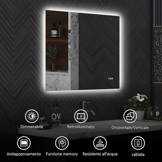 HomCom Καθρέπτης Μπάνιου Led από Μέταλλο 80x60cm Λευκός