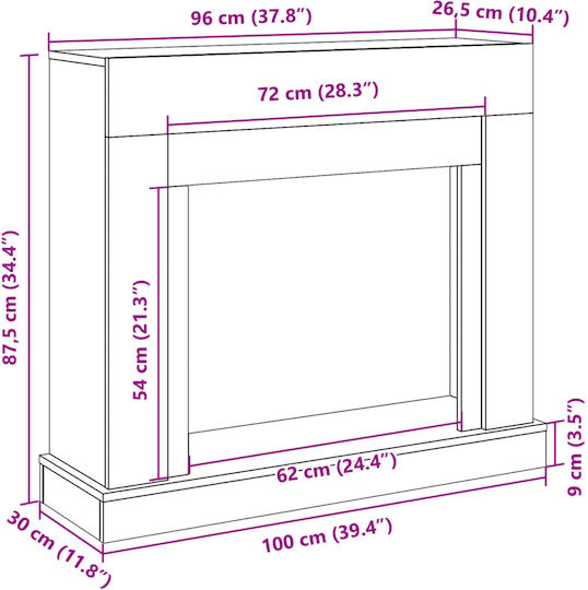 vidaXL Metallic Fireplace Screen with Panels 100x30x87.5cm White