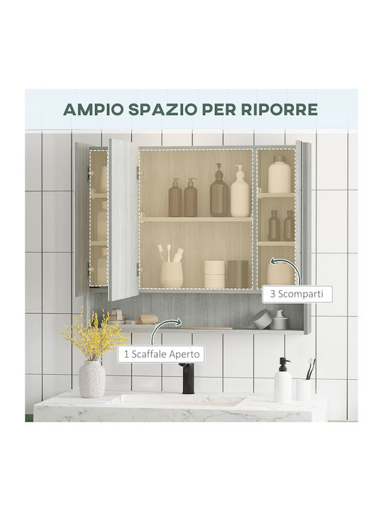 Kleankin Badezimmerspiegel aus MDF mit Regal & Schrank 90x15cm Gray