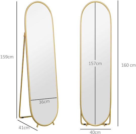 HomCom Boden- oder Standspiegel Oval mit Gold Metallischem Rahmen 159x41cm