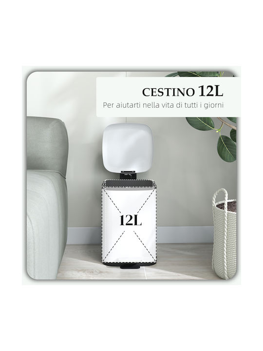 HomCom Waste Bin Waste Metallic with Pedal White 12lt 1pcs