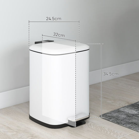 HomCom Metallischer Mülleimer mit Pedal 12l Weiß
