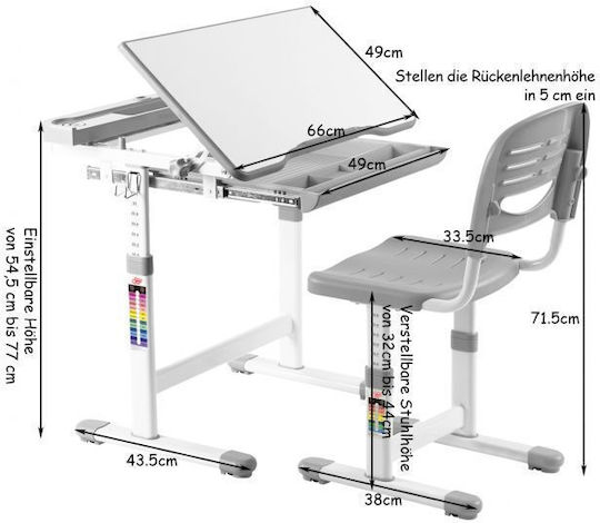 Birou Pentru Copii Gri 66x47x54-76cm