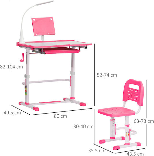 Παιδικό Γραφείο Ροζ 80x49.5x52-74cm