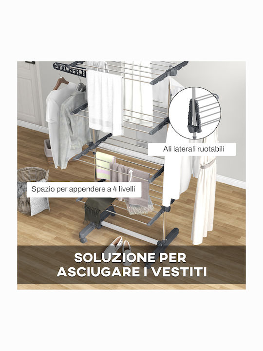 HomCom Stainless Steel Folding Floor Clothes Drying Rack 142x55cm