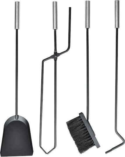 Zola Fireplace Accessories Set 4 Pieces Metal Stand Black 30x40x73 Cm