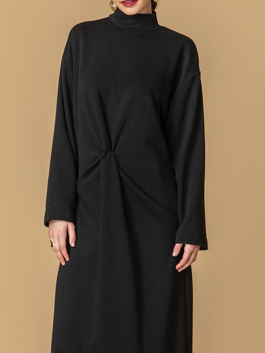 Moutaki Midi Kleid mit Schlitz Schwarz