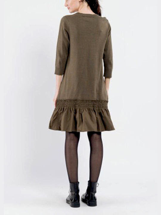Midi Kleid mit Rüschen Haki
