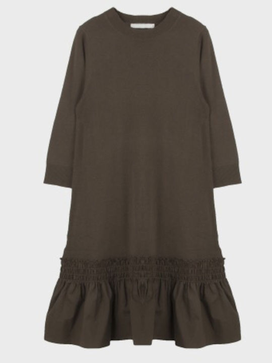 Midi Kleid mit Rüschen Haki