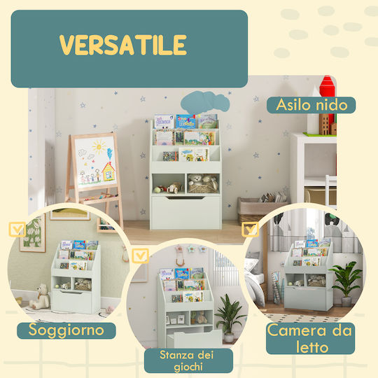 Kids Wooden Bookcase Green 60x29.9x90cm