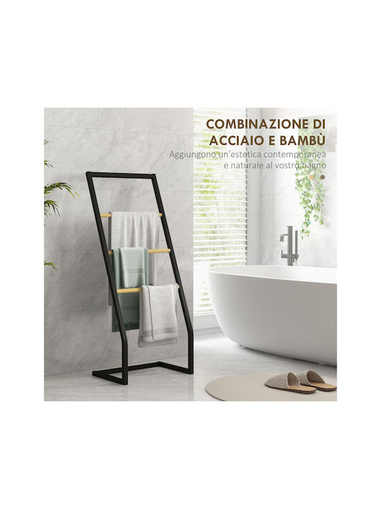 HomCom Ράγα Μπάνιου Μονή Επιτοίχια με Βίδες ​40.5x28cm Inox Μαύρη
