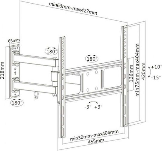 Ultramount LPA52-443 Wall TV Mount with Arm up to 55" and 35kg