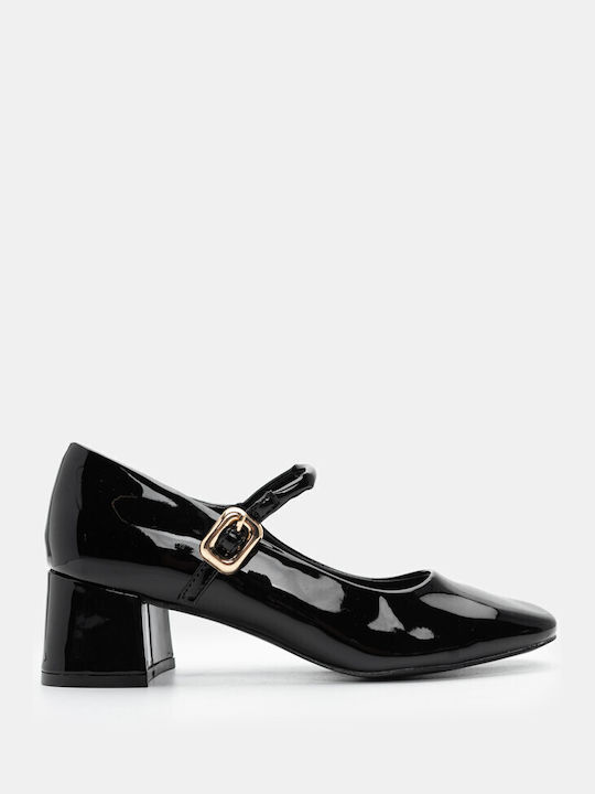 Luigi Pointed Toe Black Medium Heels with Strap