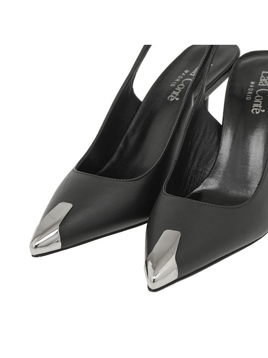 Leather Black High Heels with Strap