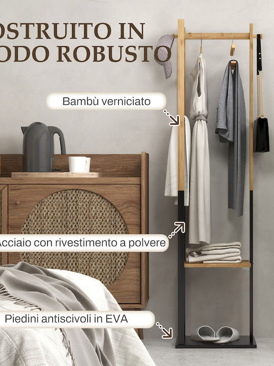 HomCom Floor Garment Rack made of Wood Black 46x28x153.5cm