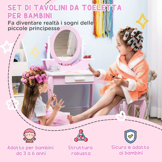 Zonekiz Παιδικό Μακιγιάζ Σετ Μακιγιάζ για Παιδιά με Τραπέζι με Καθρέφτες και Σκαμπό