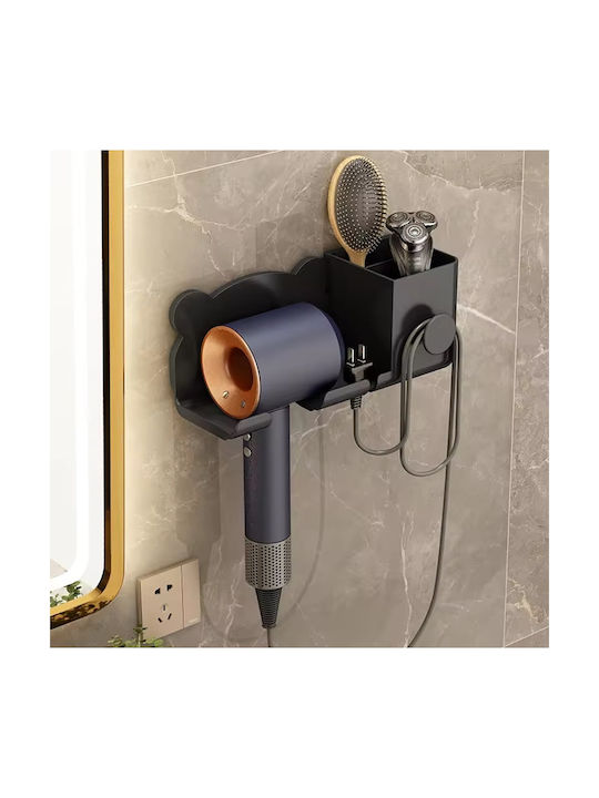 Suport pentru uscător de păr Zola din plastic, orificiu cu diametru de 5,5 cm, 23 x 8,6 x 9,5 cm, negru