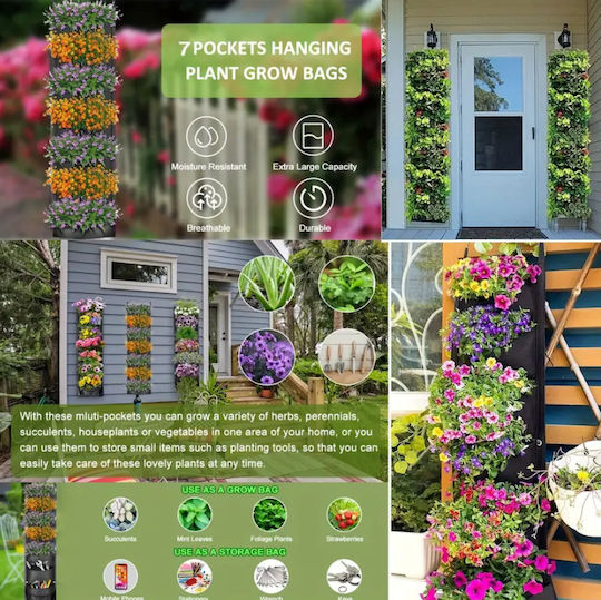 Vertical Textile Flower Holder Zola 7 Pockets Perfect Herbs Succulents Total Length 10