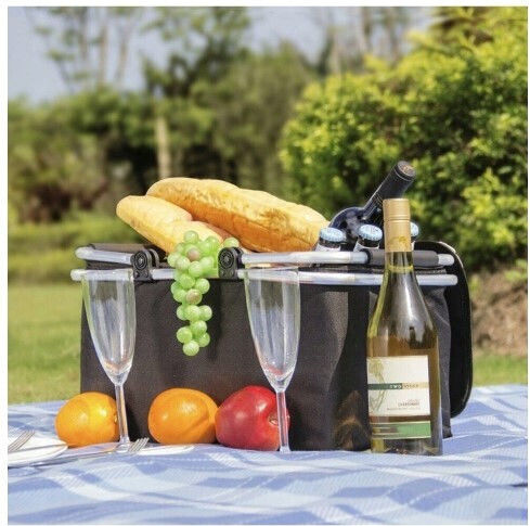Geantă frigorifică Zola pentru picnic, depozitare alimente, mânere din plastic, aluminiu, negru, 48x28x22 cm