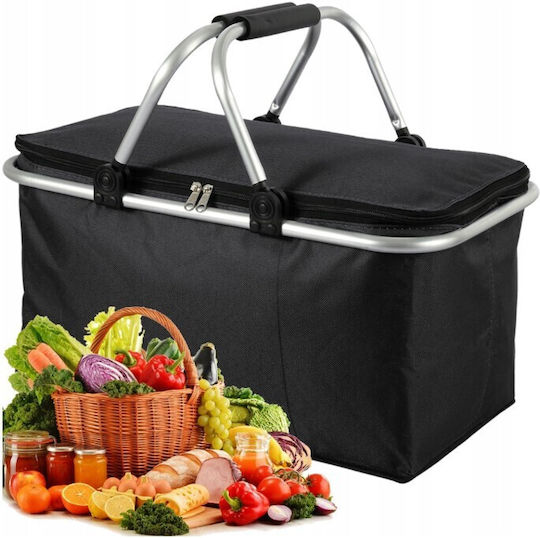 Geantă frigorifică Zola pentru picnic, depozitare alimente, mânere din plastic, aluminiu, negru, 48x28x22 cm