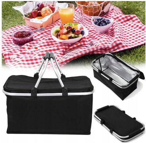 Geantă frigorifică Zola pentru picnic, depozitare alimente, mânere din plastic, aluminiu, negru, 48x28x22 cm