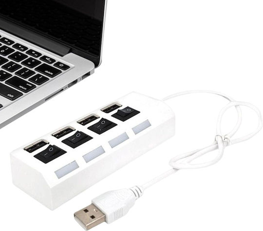 Активен USB 2.0 хъб Zola 4 порта, съвместим с интерфейси 1.1 и 1.0, пластмасов, 10.5x3x2 см, бял