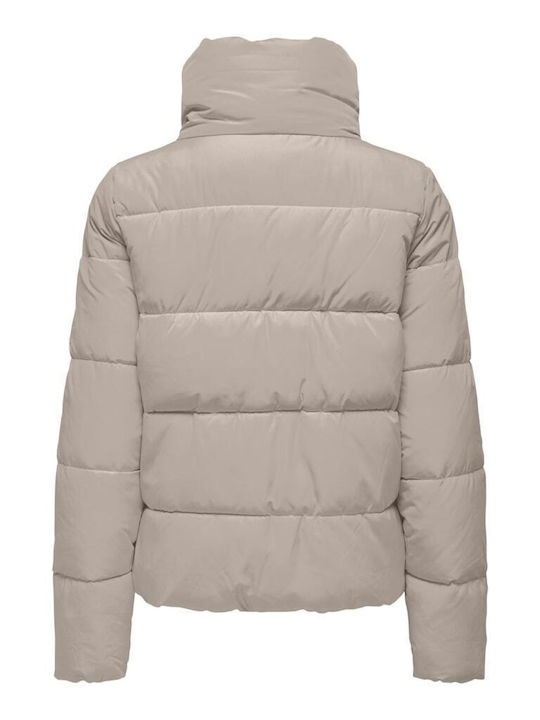 Only Women's Short Puffer Jacket for Winter Beige