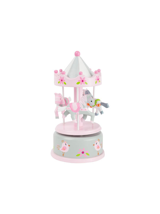 Small Foot Christmas Decorative Wooden Carousel Pink with Music and Movement 17x9x9cm.