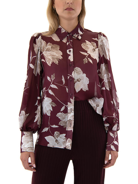 Twenty 29 Shirt Langärmelig Damen Hemd Beige, Bordeaux Drucken