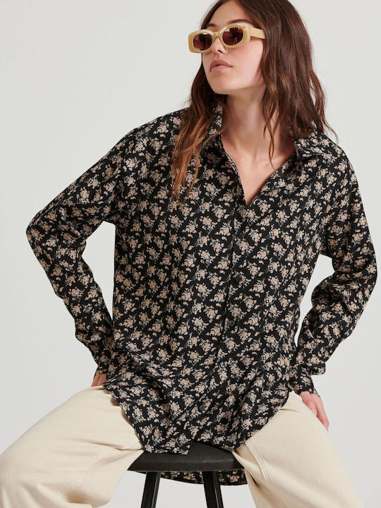 Women's Floral Long Sleeve Shirt Black